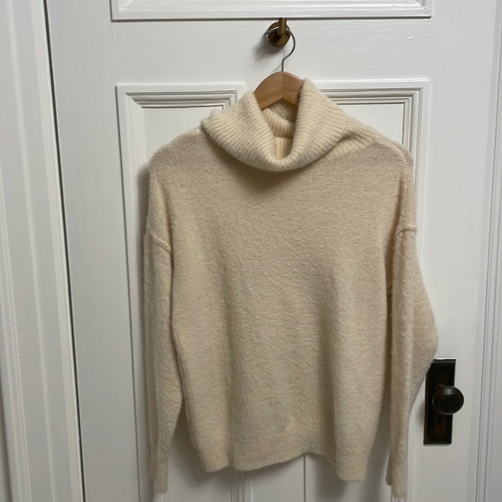 Cream Caslon cowl neck turtleneck sweater